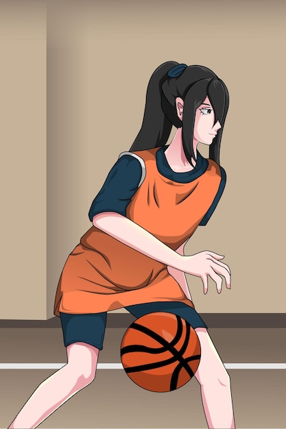 Ragazza che gioca a basket disegno a mano