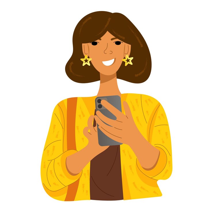 Vettore ragazza che guarda il telefono che disegna un'illustrazione