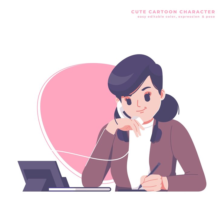 Vettore ragazza che parla al telefono personaggio dei cartoni animati