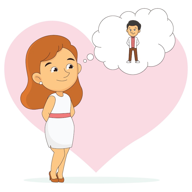 Vettore ragazza che pensa al fidanzato, san valentino