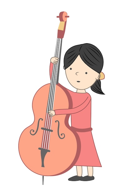 Ragazza che suona il violoncello isolato su sfondo bianco Illustrazione vettoriale