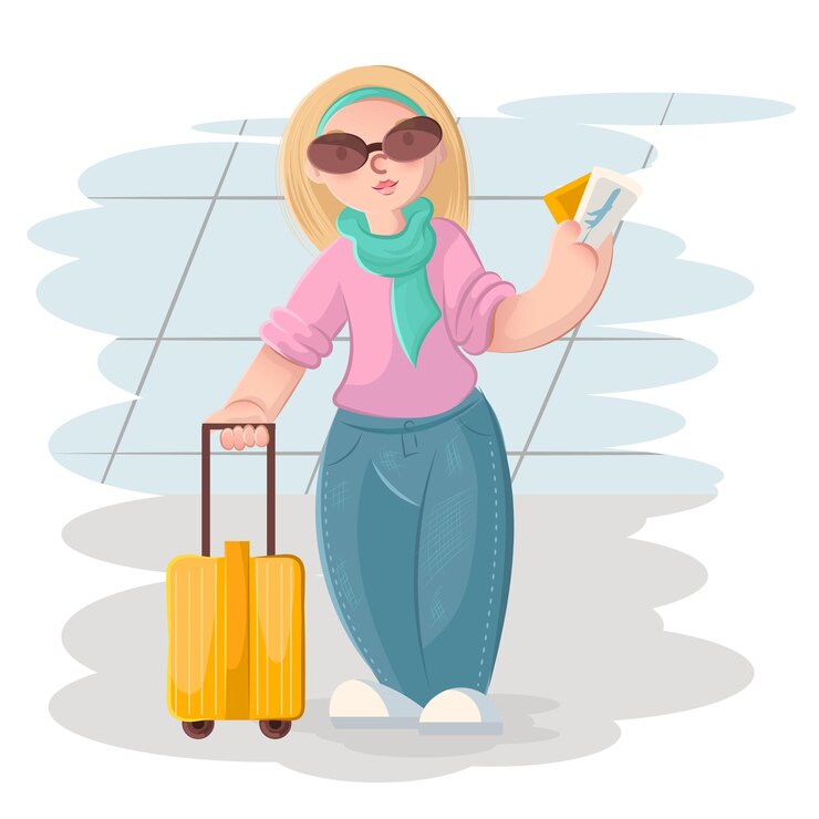 ragazza con bagagli per viaggiare in aereo, viaggio di lavoro, persone in vacanza