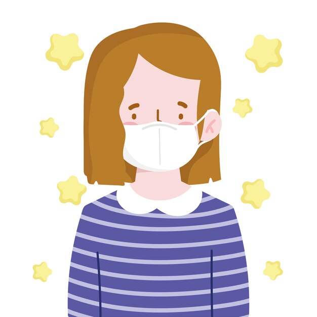 Ragazza con maschera protettiva personaggio dei cartoni animati nuovo normale