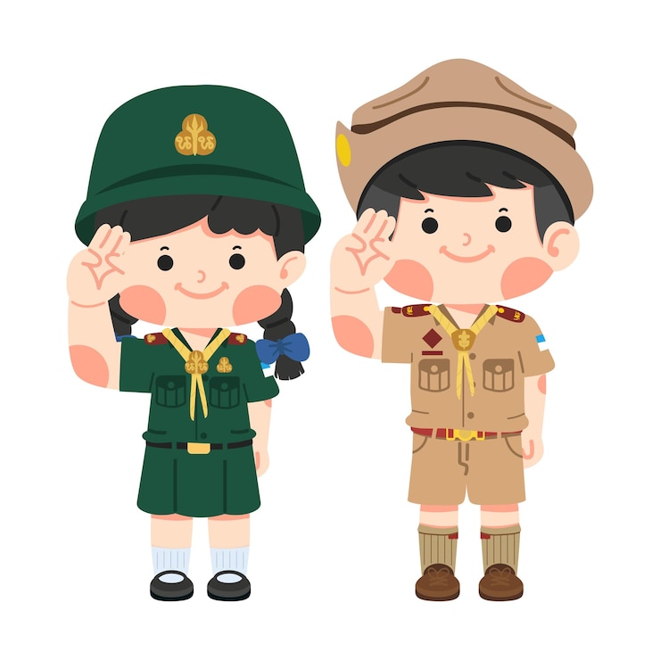 ragazza e ragazzo scout thailandese che fa l'emblema dei boy scout
