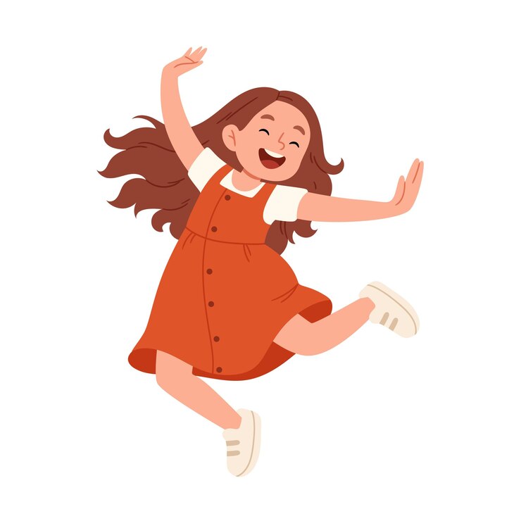 Ragazza felice con i capelli lunghi che saltano