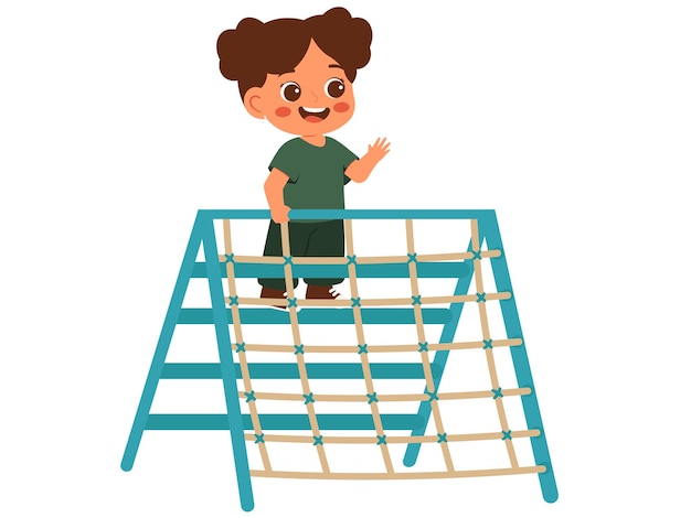 Ragazza felice sull'illustrazione del telaio di arrampicata