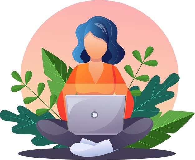 Ragazza freelance che lavora al computer