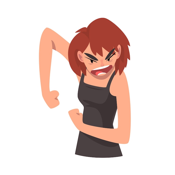 Vettore ragazza furiosa personaggio femminile emozioni facciali illustrazione vettoriale