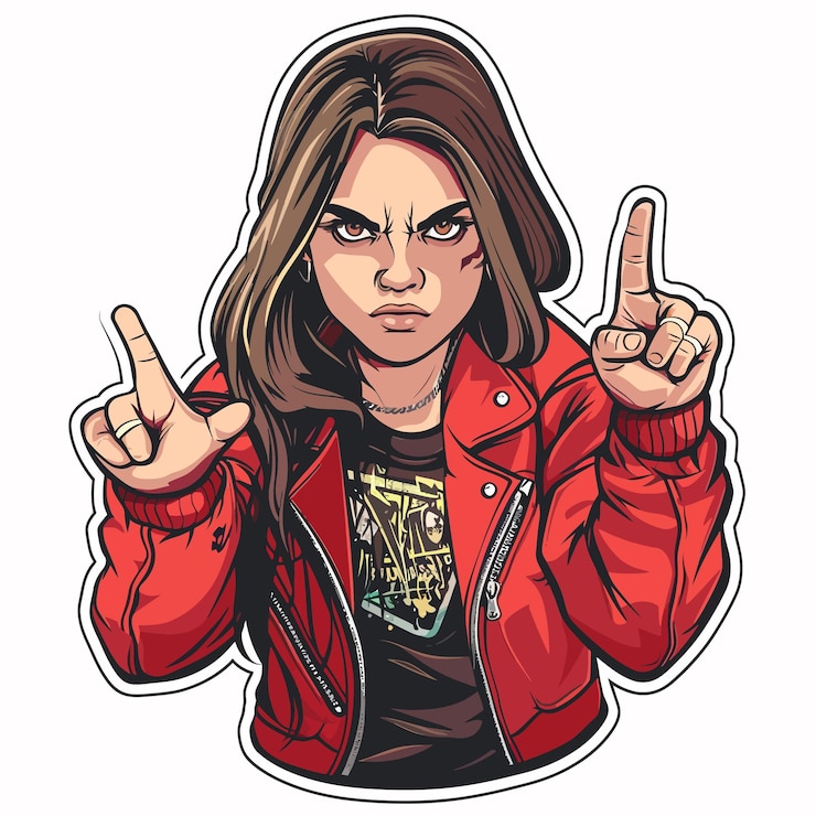 Vettore ragazza hooligan con cattivo comportamento che mette le dita.