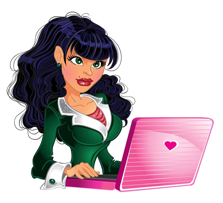 Vettore ragazza intelligente al computer