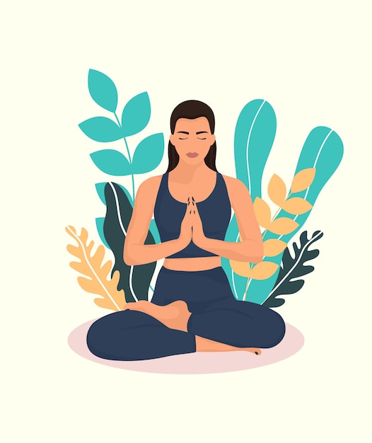 Ragazza nella posizione del loto Corsi di yoga Illustrazione vettoriale