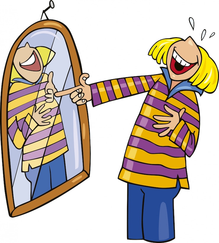 Vettore ragazza, ridere, specchio