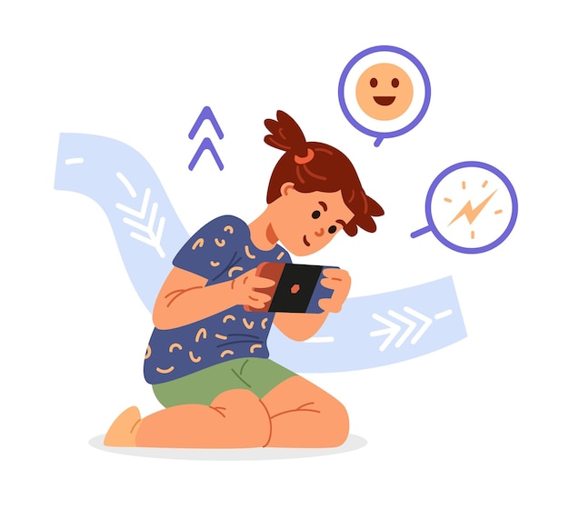 Ragazza seduta in ginocchio che gioca allo smartphone