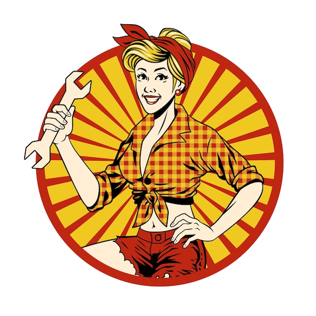 Ragazza sexy della mascotte del meccanico del Pinup dell'annata
