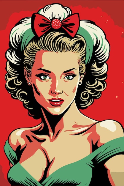 Ragazza sexy della Santa di arte di schiocco. Pin up Santa girl.Vector illustrazione per una scheda o un poster