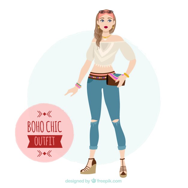 Vettore ragazza vestito carino boho