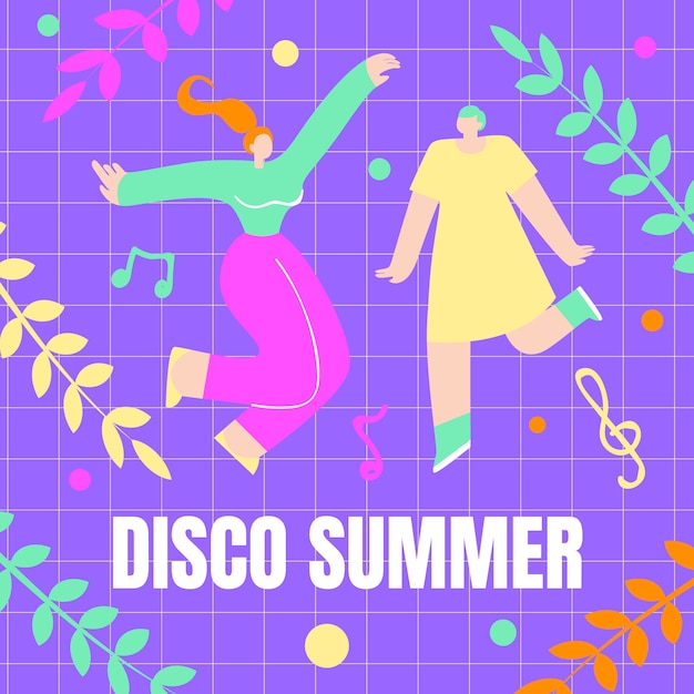 Ragazze che ballano, Poster Disco Summer Cartoon Flat