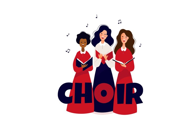 Vettore ragazze che cantano in un piccolo coro cantando canti natalizi illustrazione piatta