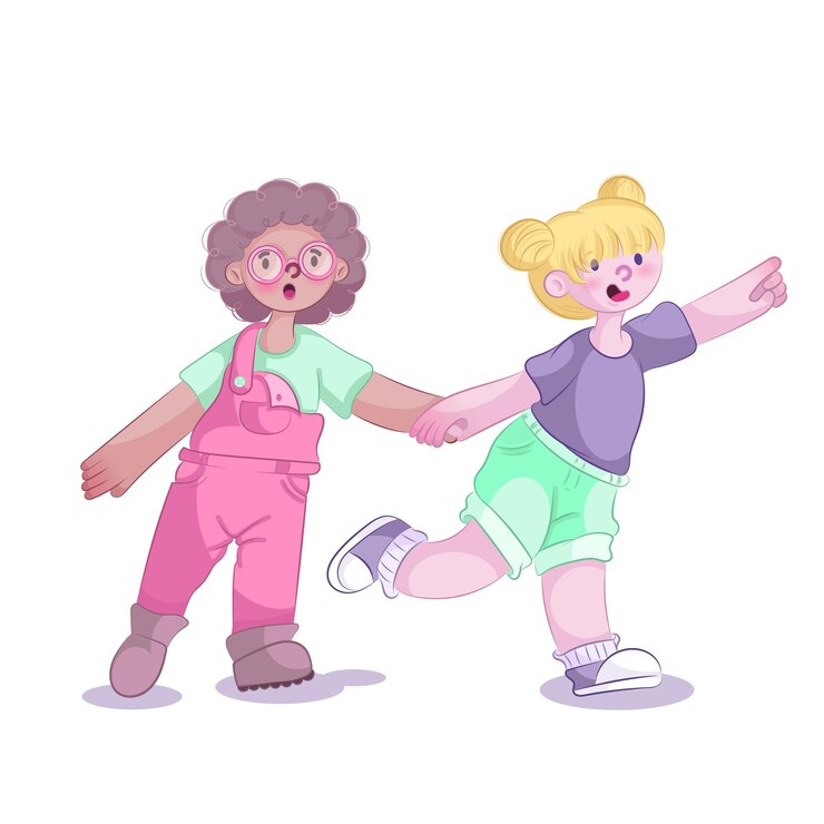 ragazze di amici cartoni animati carino che giocano insieme illustrazione vettoriale