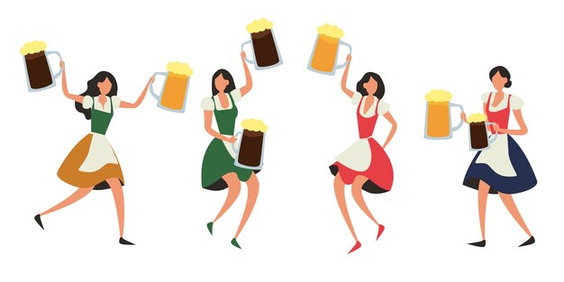 Ragazze in costume tradizionale tedesco all'Oktoberfest, al servizio dell'orso