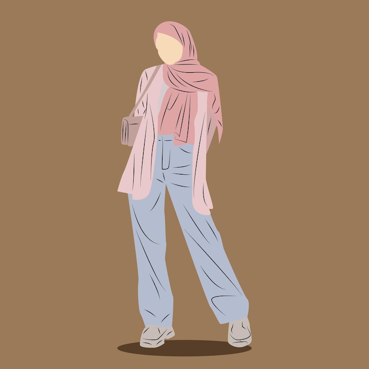 Vettore ragazze musulmane che indossano abiti da ufficio alla moda in uno stile semplice e piatto. hijab femminile casual