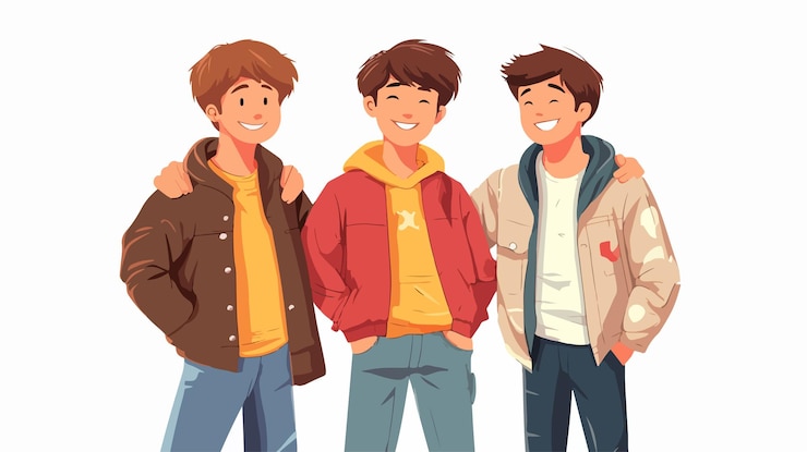 Vettore ragazzi adolescenti gioiosi con la tecnologia della realtà aumentata che sorridono insieme