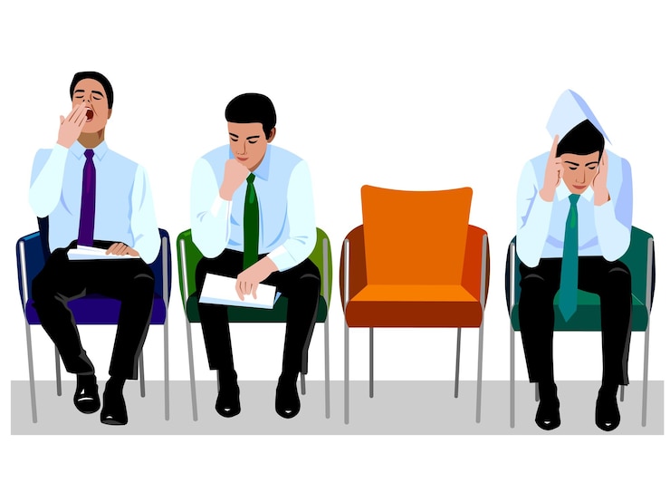 Vettore ragazzi in fila per un colloquio di lavoro.
