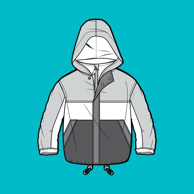 Ragazzi Stylish Color Block Windcheater Modalità tecnica Flat Sketch Vector Template