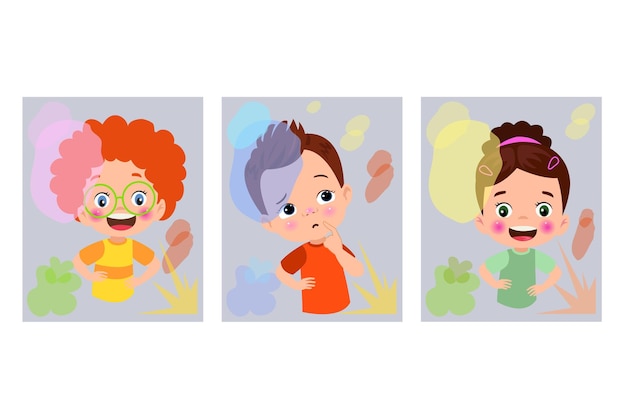 Ragazzino e ragazza che si divertono nel set di illustrazioni vettoriali del parco