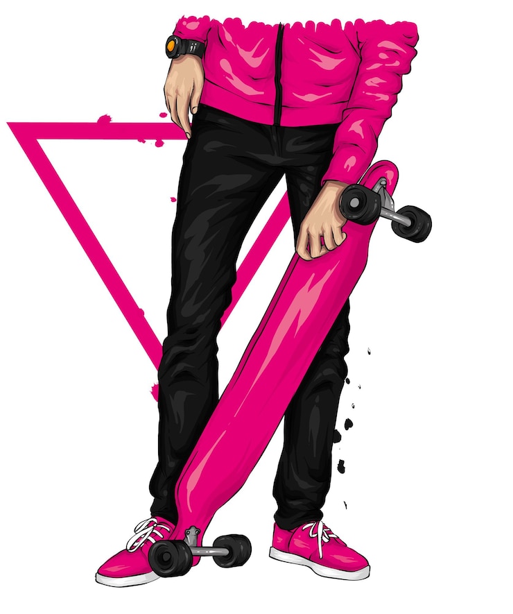 Vettore ragazzo alla moda e skateboard