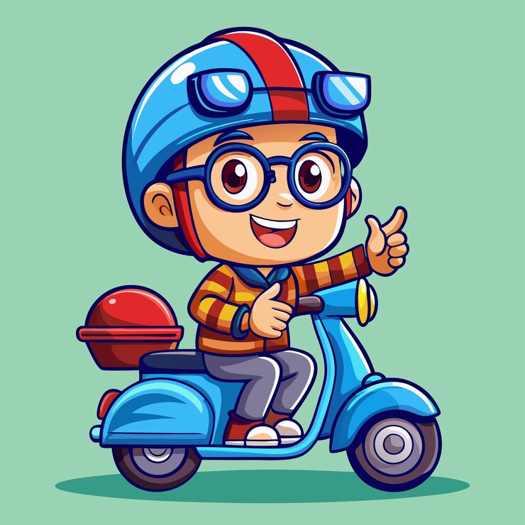 Ragazzo carino che guida uno scooter Cartoon Vector Icon Illustration