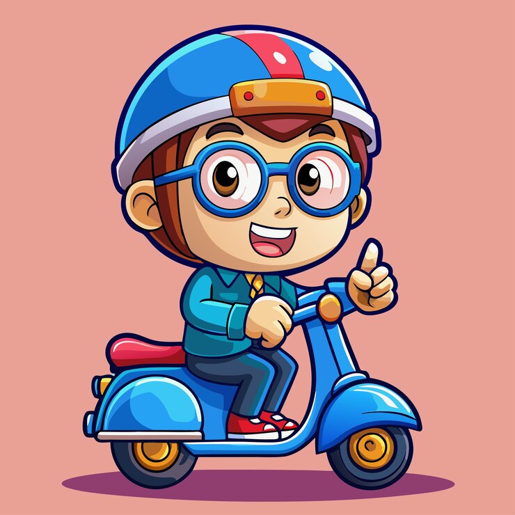Ragazzo carino che guida uno scooter Cartoon Vector Icon Illustration