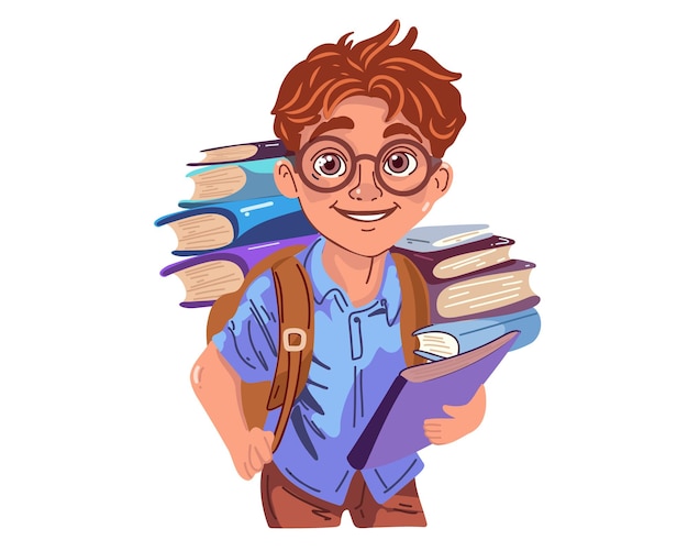 ragazzo carino con gli occhiali e i libri