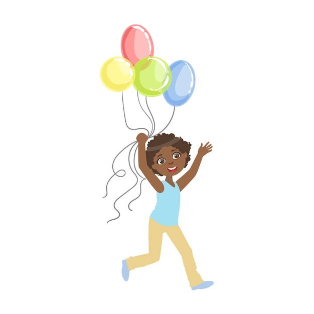Ragazzo Che Corre Tenendo Quattro Palloncini Colorati