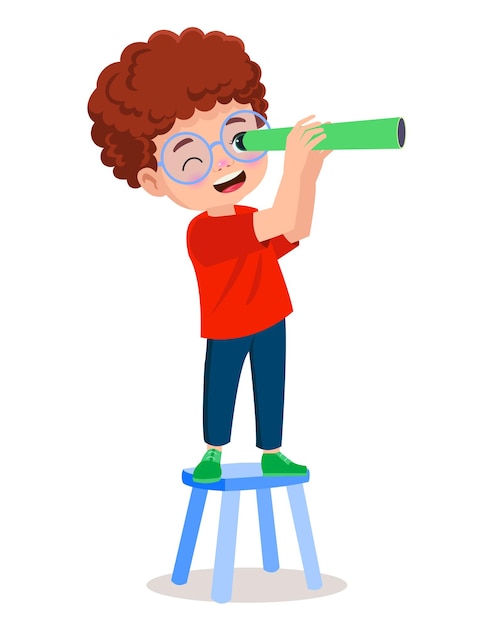 Ragazzo che osserva con un binocolo di carta