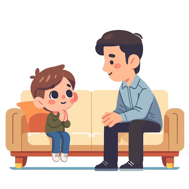 ragazzo che si scusa con il padre in stile flat design