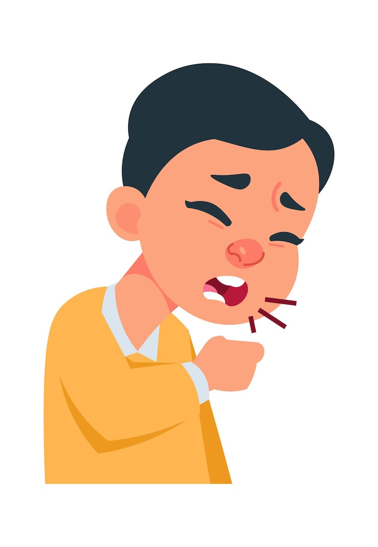 Vettore ragazzo con infezione da virus. sintomi della malattia di coronavirus e concetto di prevenzione. ritratto umano con starnuti, tosse, naso rosso, allergie o malattie respiratorie. illustrazione vettoriale di medicina e assistenza sanitaria