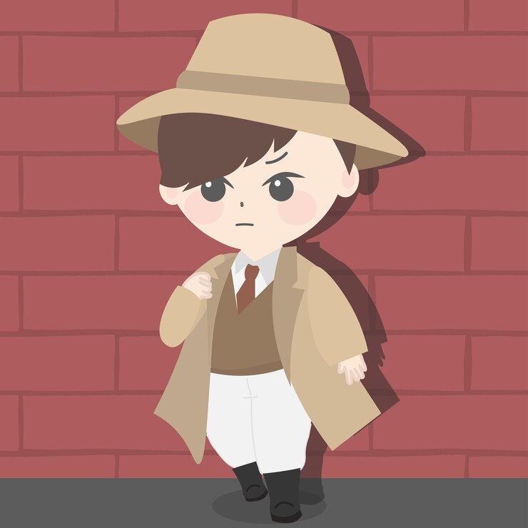 ragazzo detective nello stile dell'animazione tradizionale beige scuro e rosso arthur stanley wilkinson