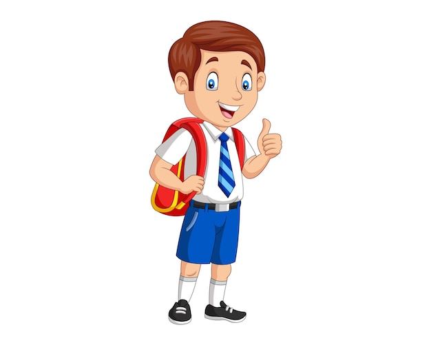 Ragazzo di scuola felice in uniforme che dà un'illustrazione vettoriale del pollice in su