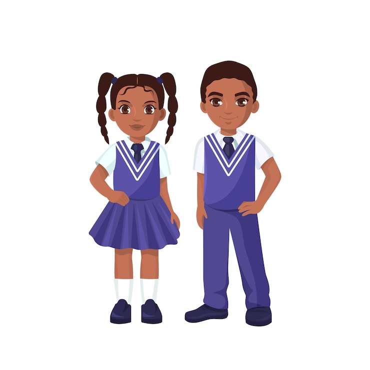 Vettore ragazzo e ragazza afroamericani in uniforme scolastica