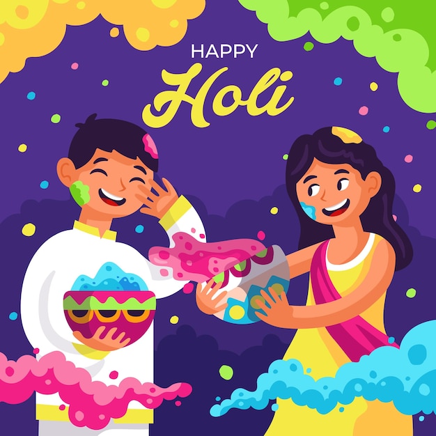 Ragazzo e ragazza che festeggiano l'Holi