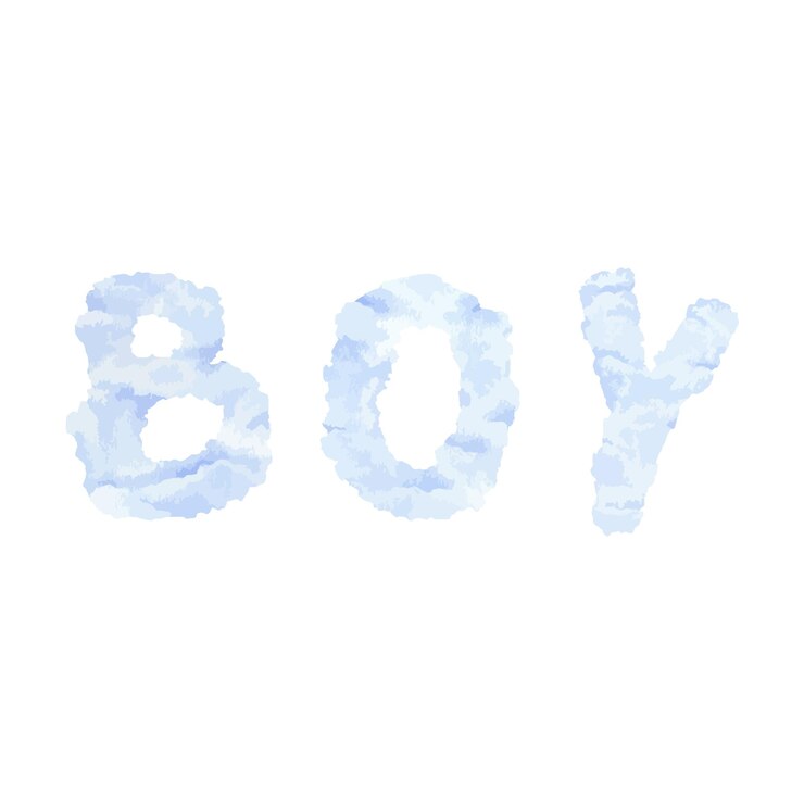 Vettore ragazzo parola nuvola illustrazione vettoriale clip art disegnato a mano su sfondo isolato disegno ad acquerello di tipo bambino soffice per biglietti di auguri e inviti a feste di genere blu font per bambini