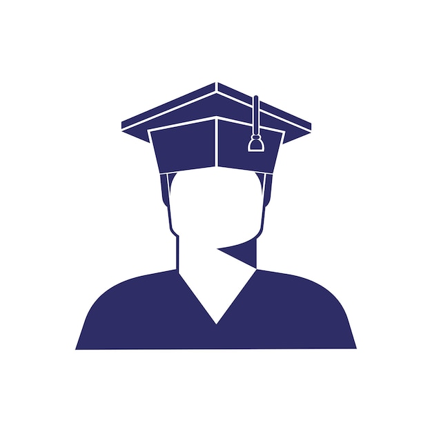 Ragazzo studente in berretto laureato immagine monocromatica icona logo segno isolato illustrazione vettoriale