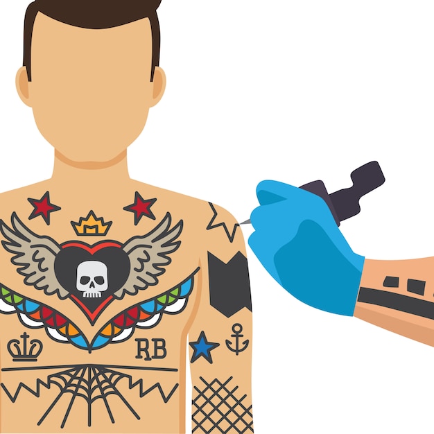 ragazzo tatuato a mano piatta