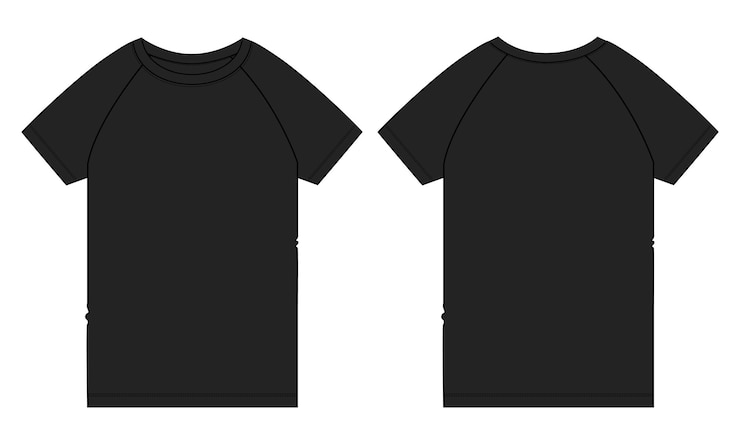 Vettore raglan shirt manica t-shirt stile piatto illustrazione vettoriale modello colore nero vista anteriore e posteriore