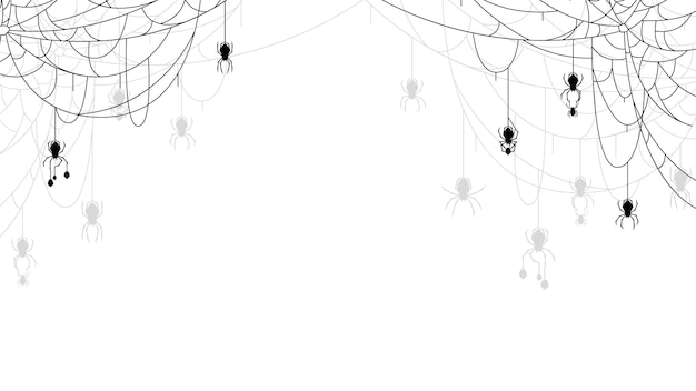Ragni sul Web con sfondo bianco. Elemento di design di sfondo di Halloween. Orrore spaventoso e spaventoso