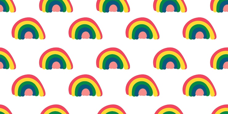 Vettore rainbow carino disegnato a mano bambini modello senza cuciture su sfondo bianco doodle bambino infinito