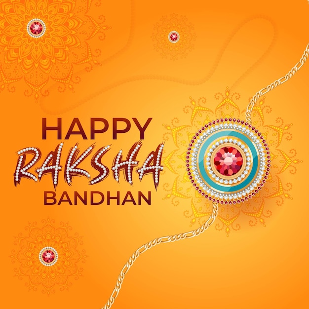 Rakhi decorato per il festival indiano Raksha Bandhan Greeting Card Template Design