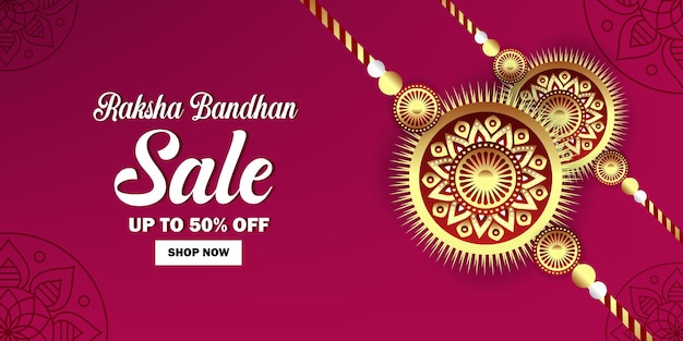 Raksha Bandhan Sale banner o poster design con 50 sconti