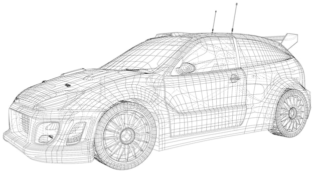 Rally e drift car wireframe vettoriale isolato su rendering vettoriale di sfondo di d